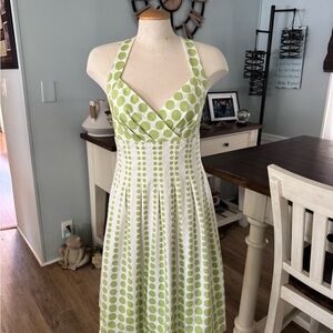 London Style Lime Green Polka Dot Backless Dress